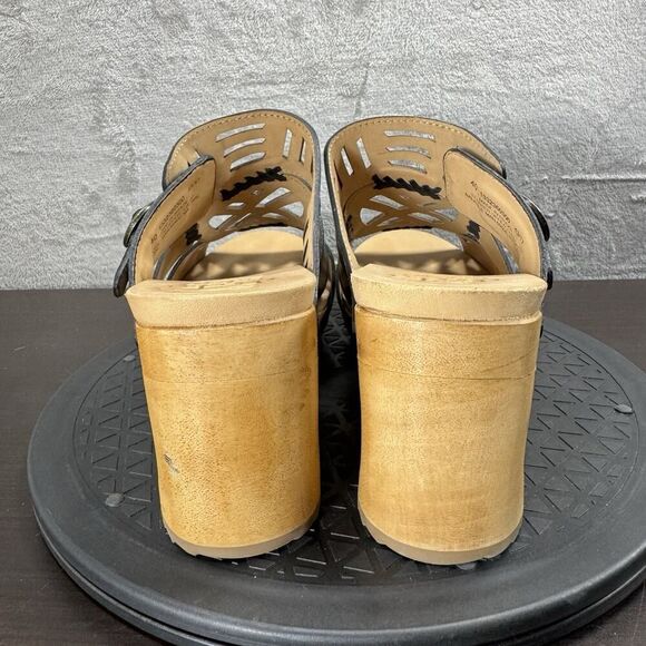Dansko Womens Size 10-10.5 Oralee Black Cutout Boho Wood Chunky Heel Mules - Picture 4 of 7